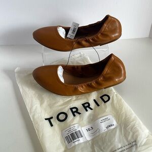 NWT Torrid Shoes Slip On Size 10.5WW Scrunch Ballet Flats Tan Brown Faux Leather